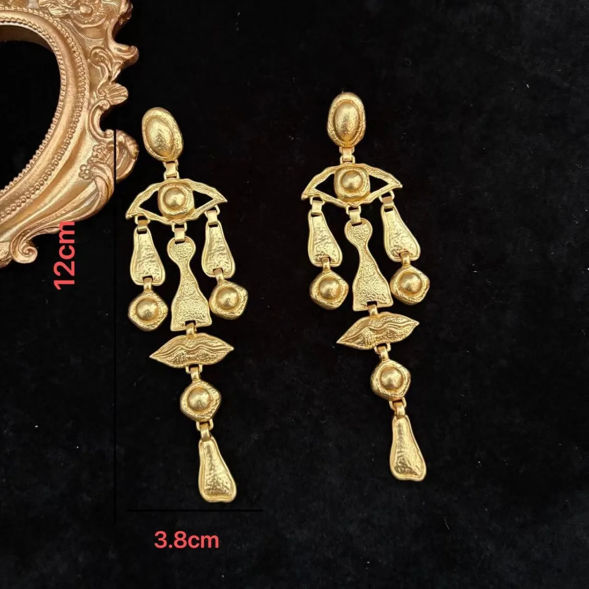 Europe Facial Features Design Brass Gold Plated Long Earrings Women Luxury Jewelry