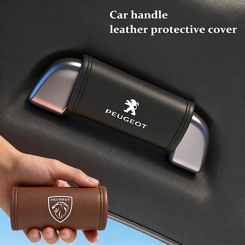 2Pc Car Anti Slip Pull Glove Car Interior Leather Handle Protector Cover For Peugeot 107 408 4008 308 3008 5008 508 2008 208 301