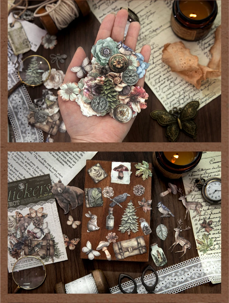 Journal GO 50 Stück Vintage Antik Kleine Gegenstände Aufkleber für Scrapbooking Collage Junk Journal Dekorative Schreibwaren Planer Deko-Sticker – Detail 13