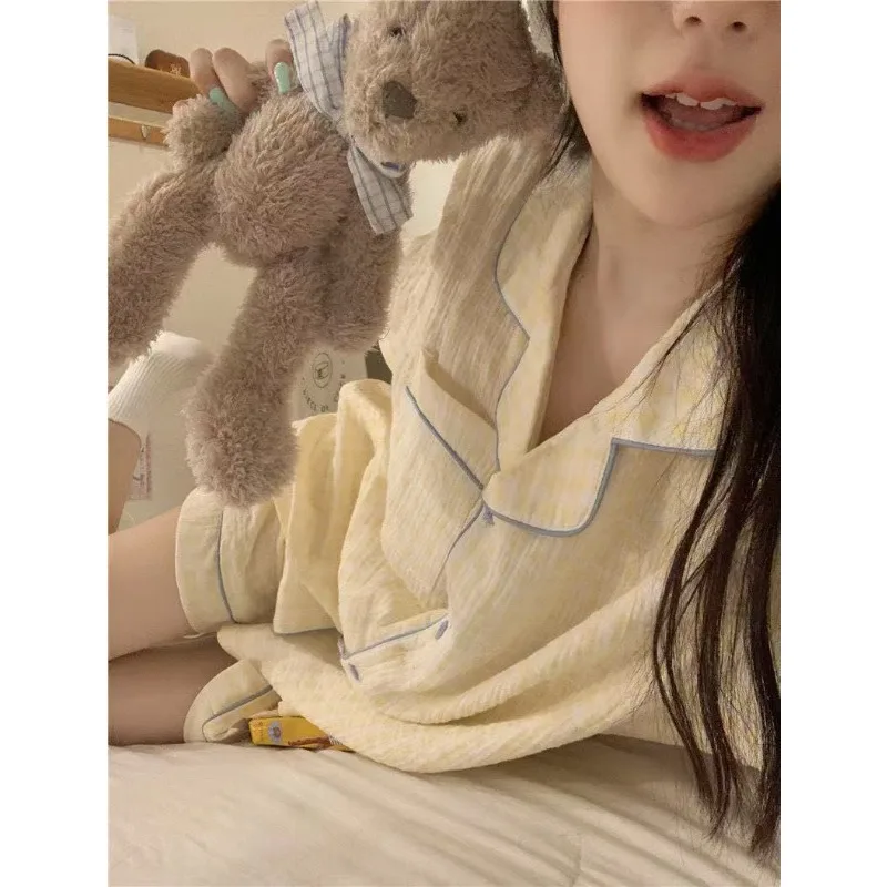

Summer Ladies Sweet Girl Pajamas Homewear Set Lazy Wind Pajamas Ladies Short-Sleeved Matcha Green Cute Milk Silk Homewear