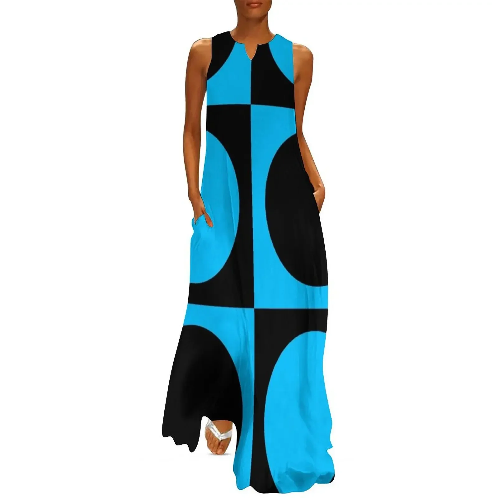 

60s Blue Circle Mod | Mondrian Long Dress Women's evening dress birthday dresses for women Dress vintage