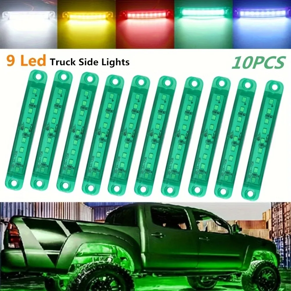 10pcs White/Red/Blue/Yellow/Green 9 LED Side Marker Indicators Clearance Lights Tail Rear Turn Bus Boat Truck Bus 12v DC