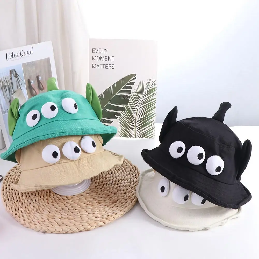 

Foldable Three Eyes Bucket Hats Sunscreen Large Brim Big Ear Fisherman Hat Breathable Lightweight Cartoon Sun Hat Travel