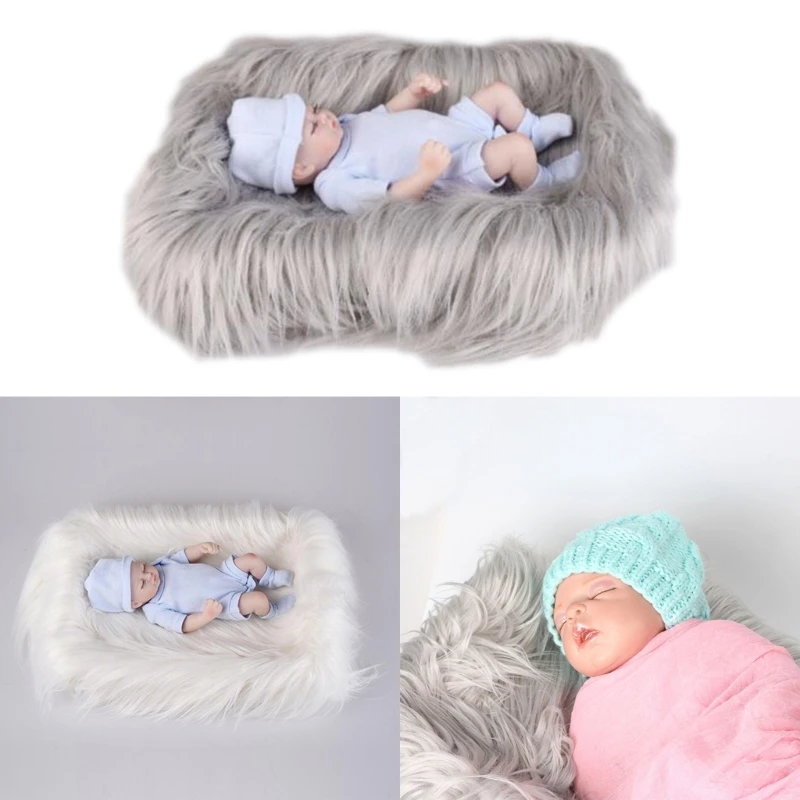 60 x 50cm Newborn Baby Infant Photo Blanket Fake Fur Rug Blankets Plush Photography Background Props Basket Stuffer Filler