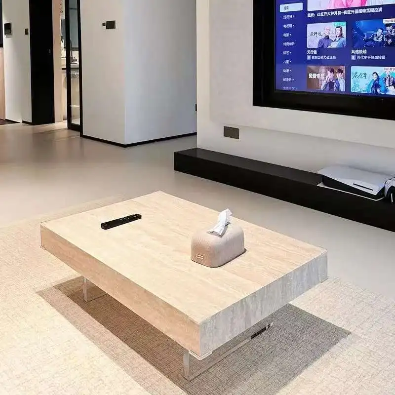 modern Roman travertine rock slab coffee table simple acrylic suspension table minimalist rectangular tea table minimalist