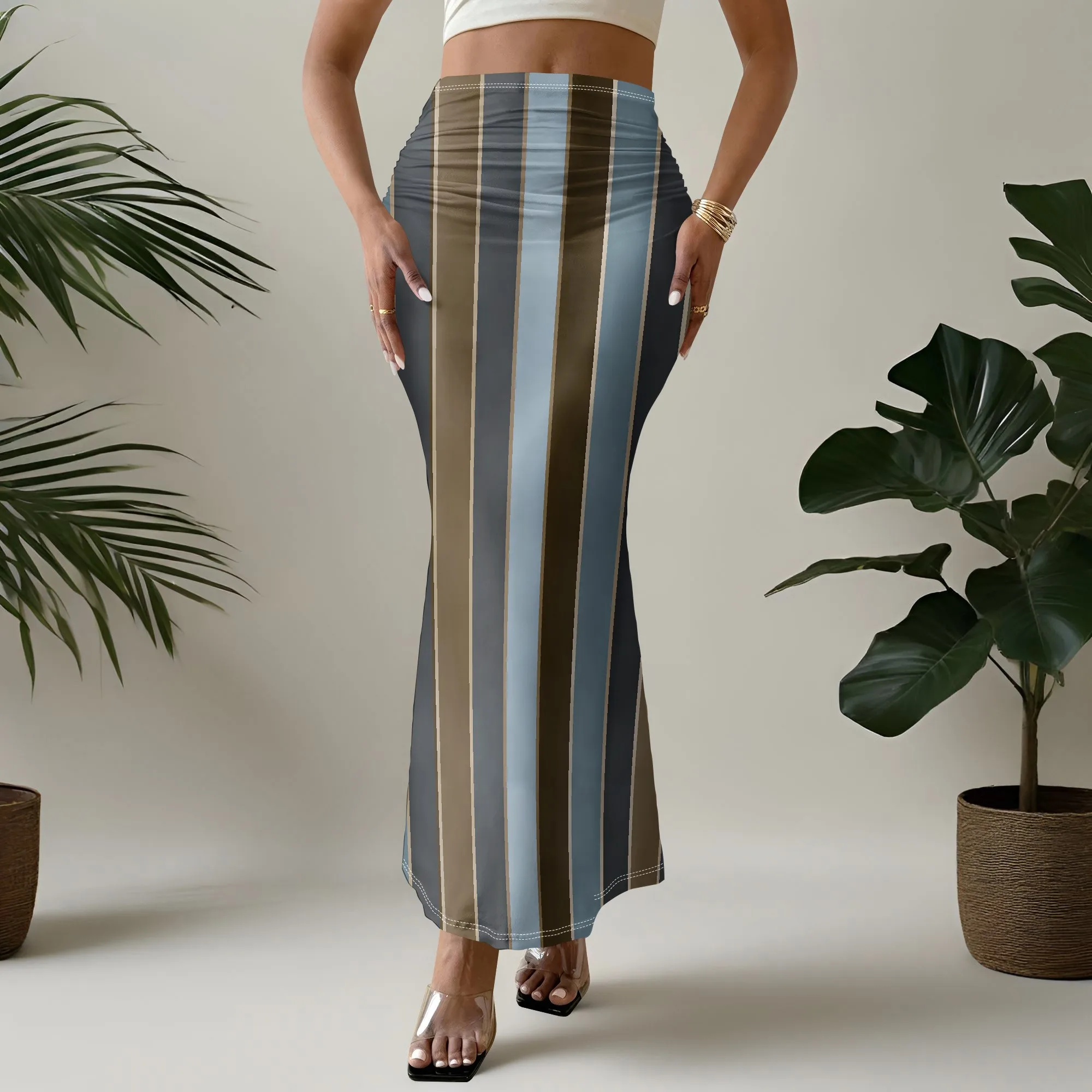Striped Mermaid Skirt, High Waist Midi Skirt, Vertical Pattern Pencil Skirt, Fashion Summer Bottoms for Women, S-3XL