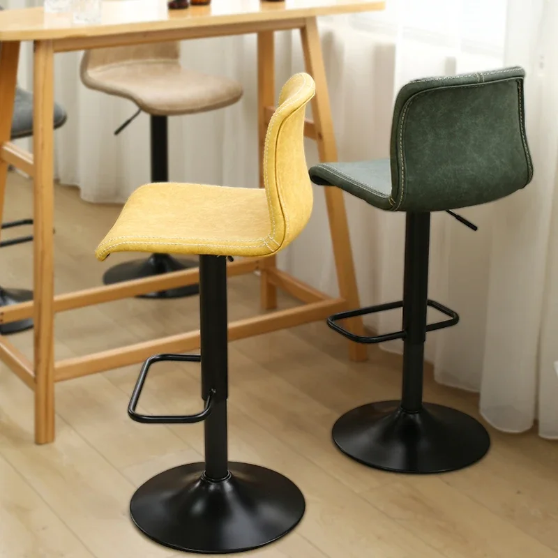 High Quality Comfortable Bar Stool Leather Simple Back Adjustable Design Nordic Chair White Swivel