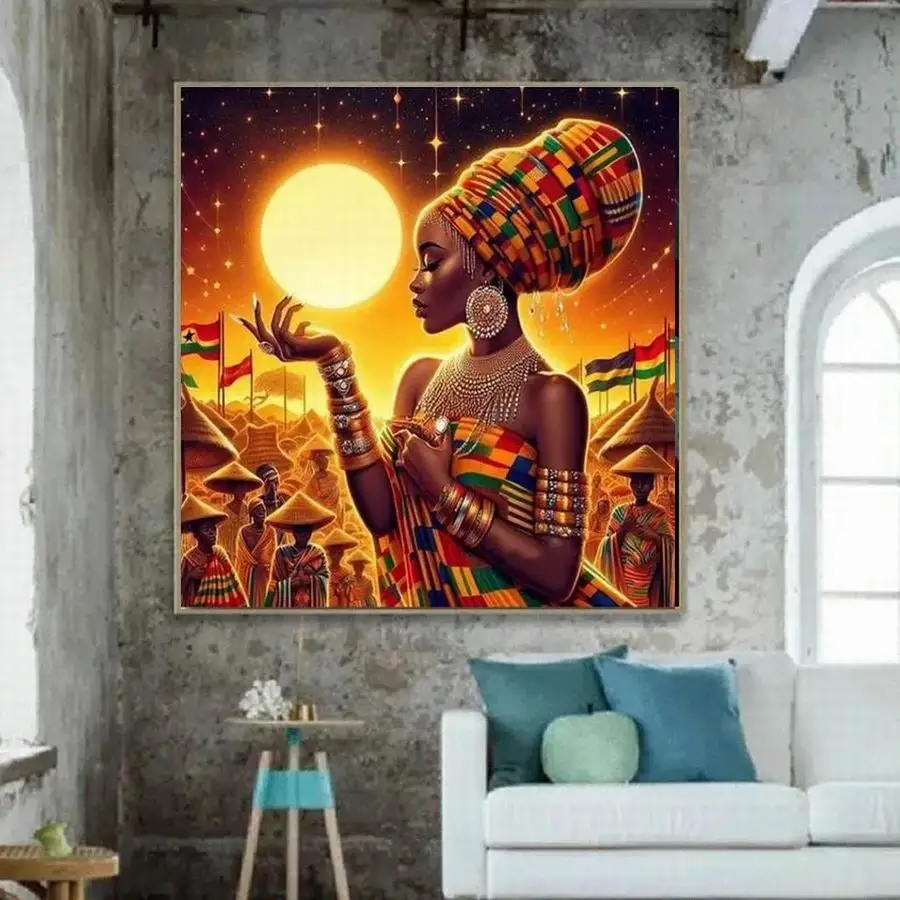 Diy Diamond Painting New Arrival 2024 African Woman Full Mosaic Embroidery Tribal Women Jewelry Cross Stitch Picture Wall Decor