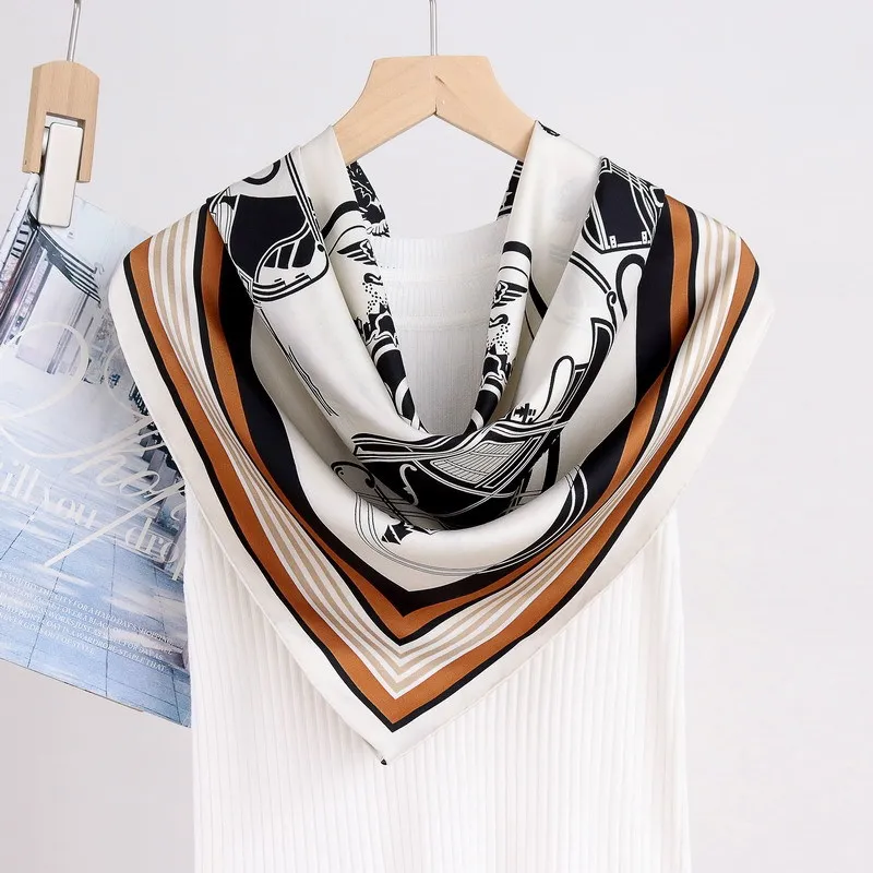 High-end Elegant Women Fine Light Luxury Collection Seal Print Quality 14MM Twill 100% Mulberry Silk Hand-rolled Edge Scarf
