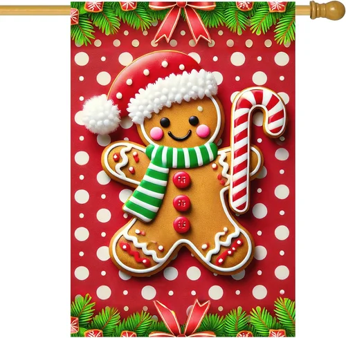 Merry Christmas House Flag 28 X 40 Inch Double Sided Garden Flag with Gingerbrea 744759775955 AAV hhz