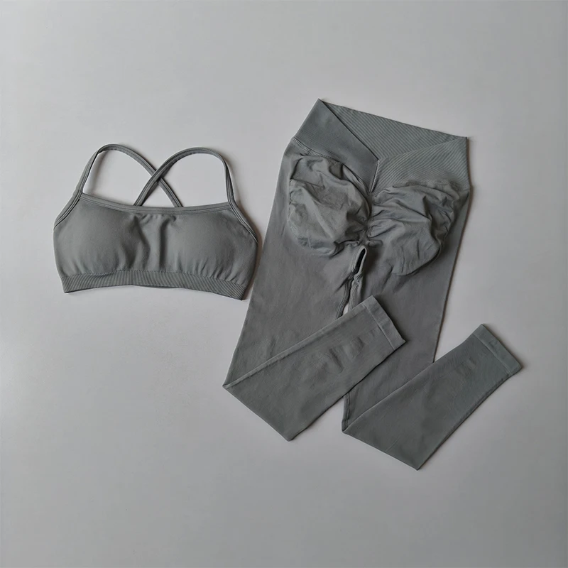 Nahtloser Push-up-Sport-BH für Damen, schnelltrocknende, figurformende Yoga-Hose, Pfirsich-Leggings, zweiteiliges Trainings- und Fitness-Set – Detail 8