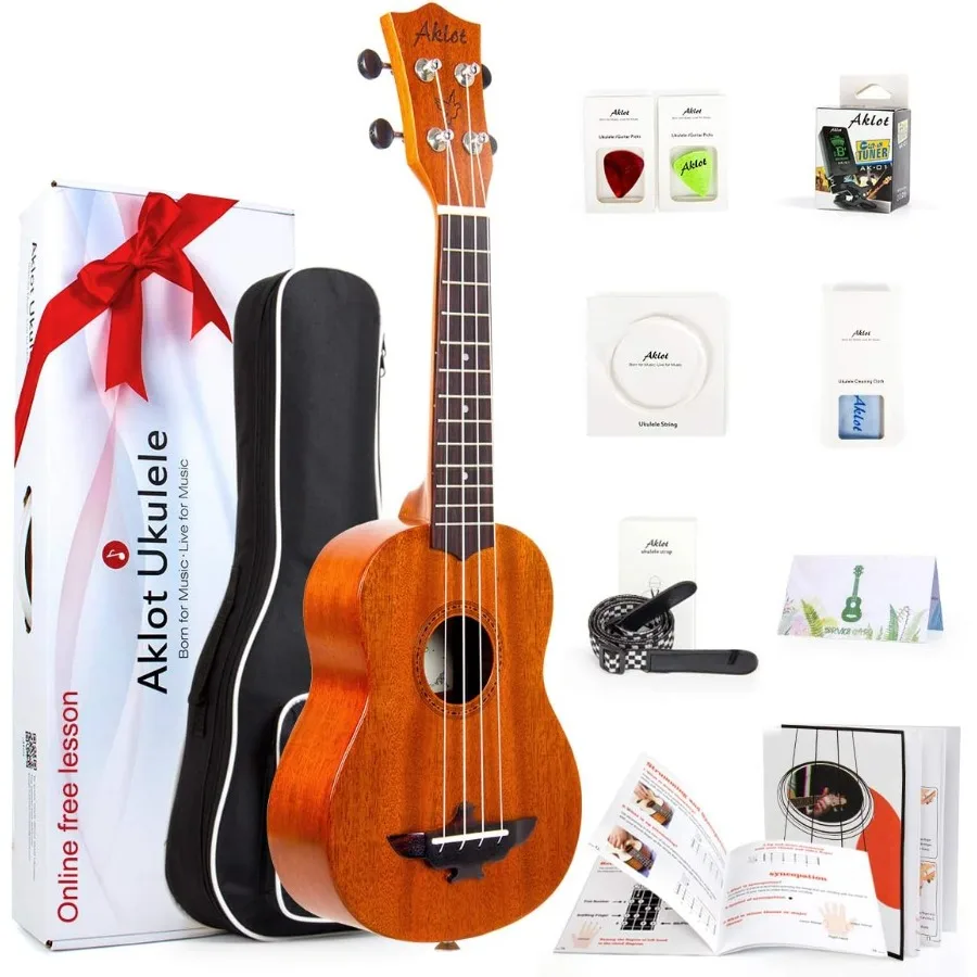 

21 Inch Solid Mahogany Soprano Ukulele for Professional Player with Comprehensive Beginner Kit Including Gig Bag Picks Tuner St