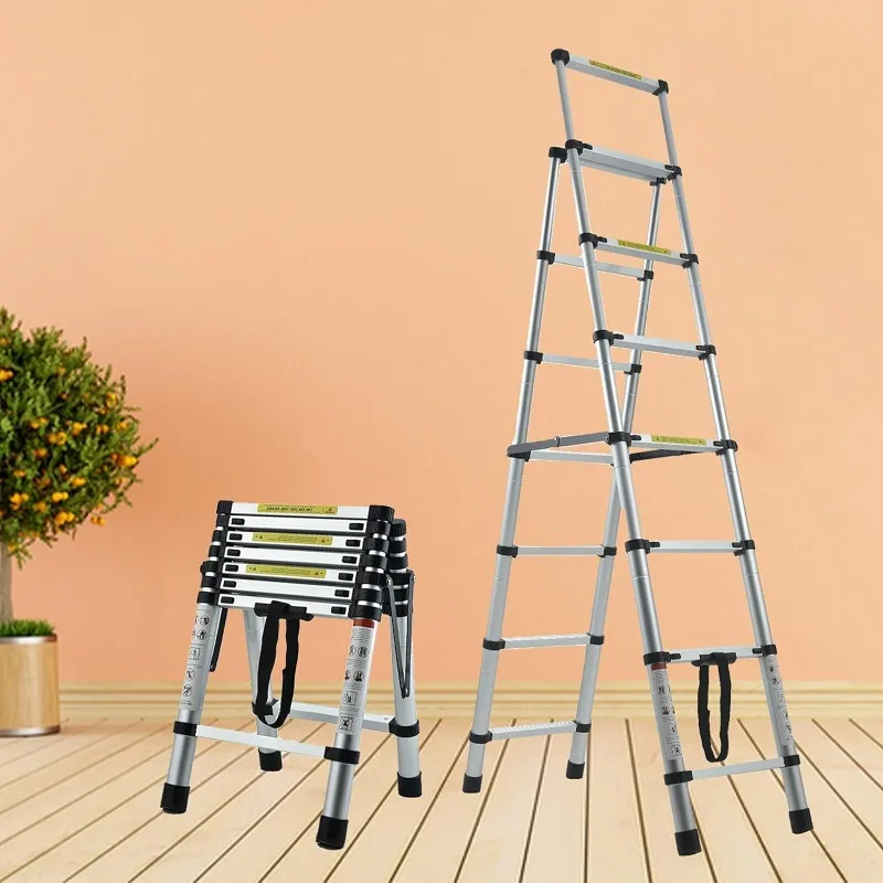 Telescoping Ladder 8.5FT Aluminum Lightweight Extension Collapsible Compact Ladder Adjustable Height 2.6M Attic Ladder