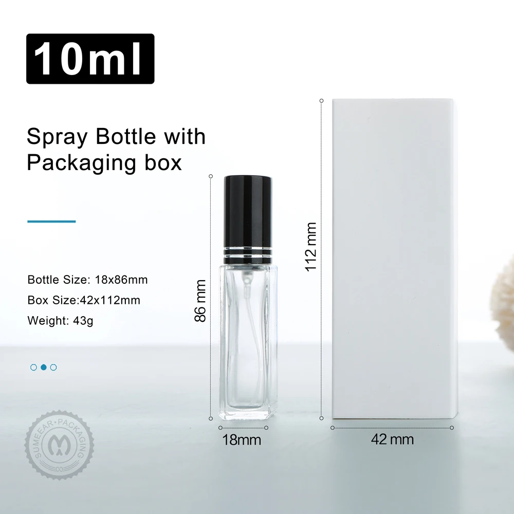 30/40 flaconi di profumo quadrati in vetro trasparente da 10 ml, spruzzatori in alluminio a doppia linea, spray idratanti a pressione, riutilizzabili, con scatole