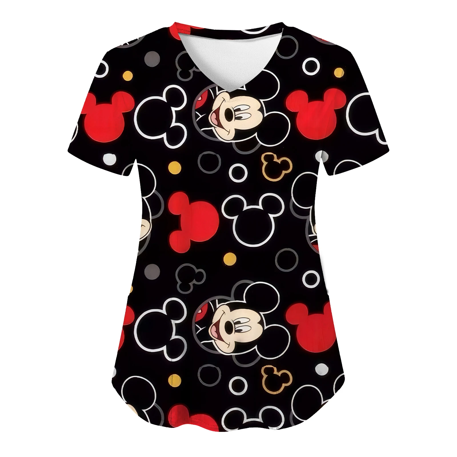 T-shirt Minnie Mouse à col en V Disney Y-Pocket pour femmes, vêtements d'été, chemise d'hôpital, haut tureTop, uniforme d'infirm