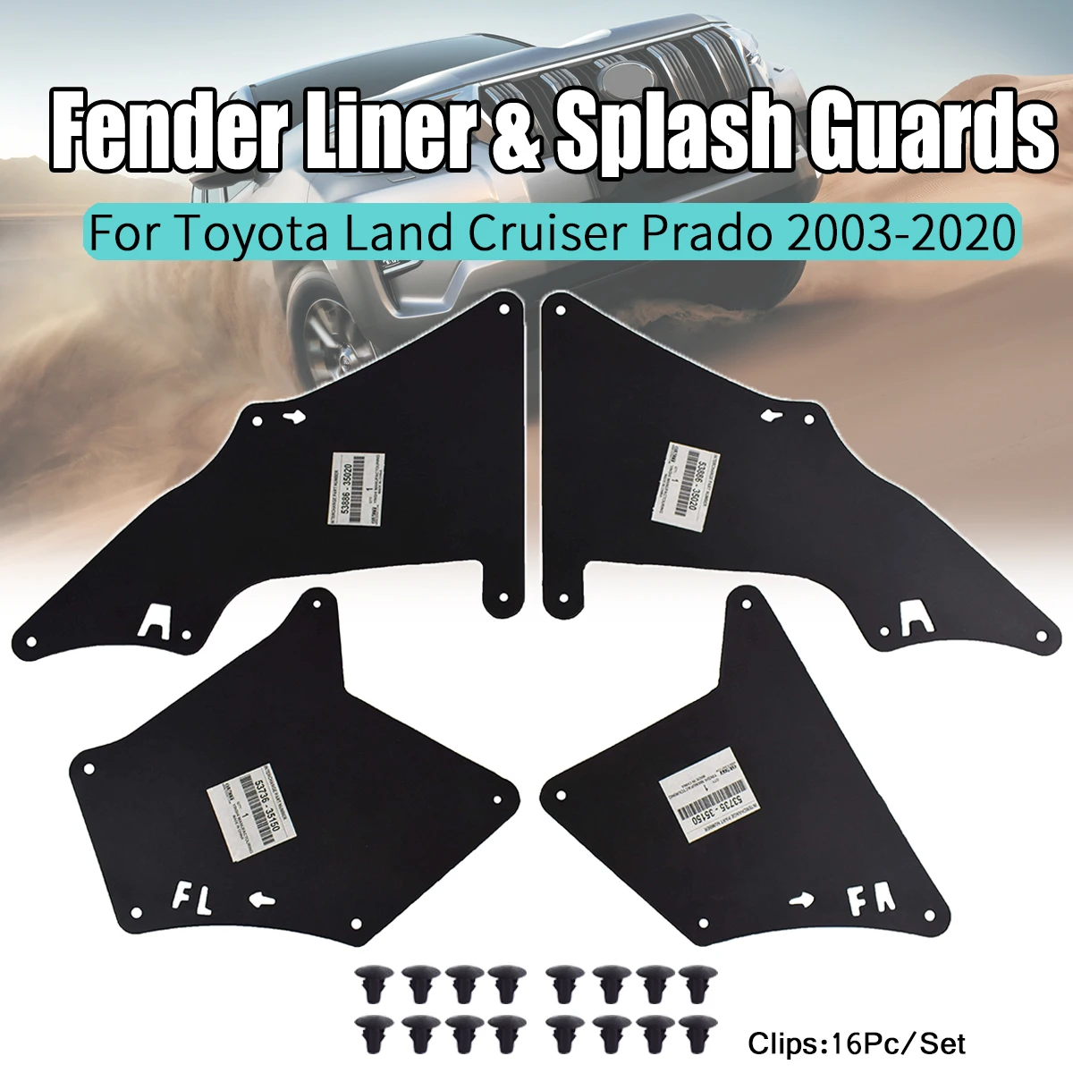 Set of 4 Splash Shield for Land FJ Cruiser Prado J120 J150 Fender Liner Apron Splash Seal Mud Flaps Flap Skirt Splash Guards Liners