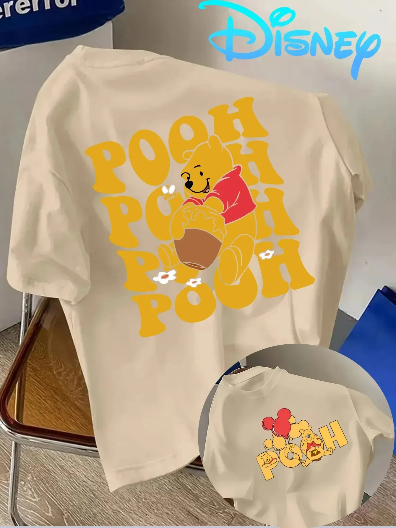 2026 Winnie The Pooh Mom Dad Family Matching TShirts Casual Short Sleeve Cartoon Print Tee Tops for Mother's Father's Day Gift