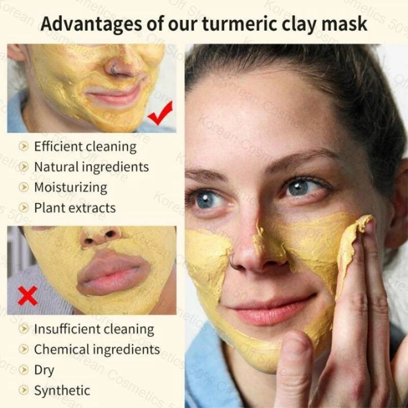 Masque en argile au curcuma et à la vitamine C, nettoyage en profondeur du visage, améliore les taches foncées, acné, soin hydratant pour la peau, raffermit la peau, unifie le teint