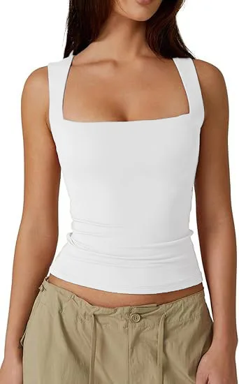 Street-Style Hot Girl Mode Quadratischer Ausschnitt Basic Slim Fit Ärmelloses Tanktop Basis-Layer – Detail 6