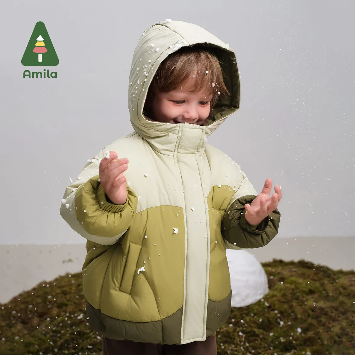 Amila baby down jacket 2024 winter new high quality boys and girls white duck down contrasting color Soft Warm children\'s jacket