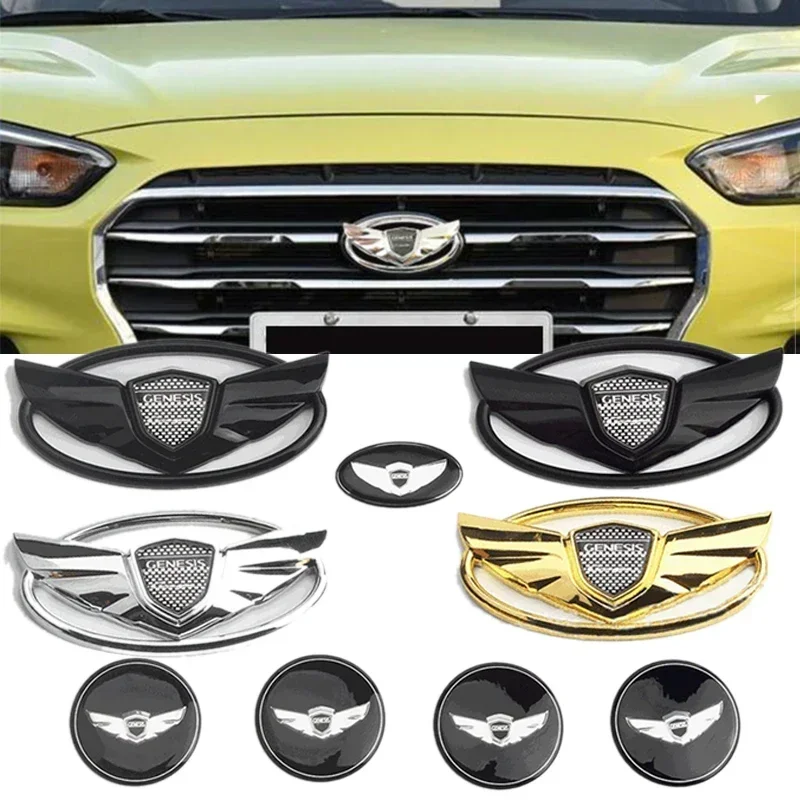7 Uds emblema de coche pegatina para volante para Hyundai GENESIS Coupe calcomanías centrales de rueda logotipo frontal insignia trasera estilo