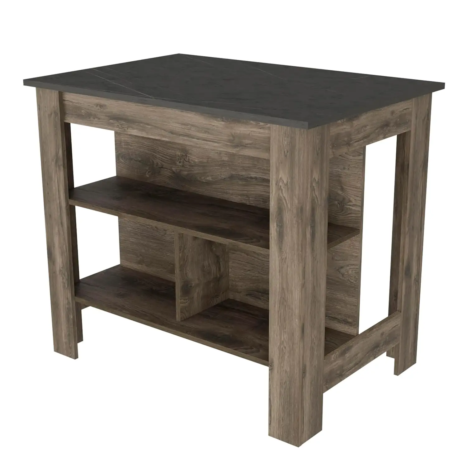 Kitchen Island Dark Brown Onix Surface 3 Open Shelves Storage Organizer for Kitchen Room, Customized