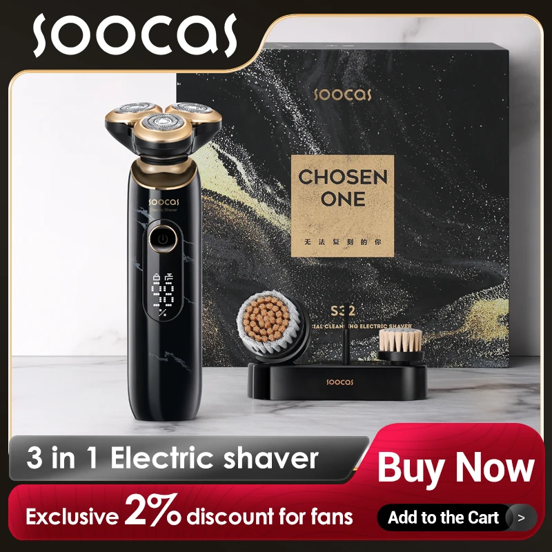 SOOCAS-Barbeador elétrico para homens, S32, preto, impermeável, aparador de orelhas, aparador, cortador, barbeadores secos e úmidos