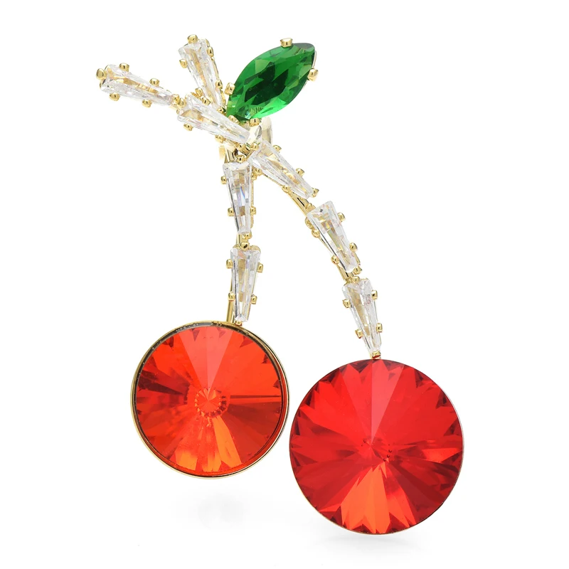 

Wuli&baby Red Cherry Brooches For Women Shining Cubic Zirconia Fruits Party Office Brooch Pin Gifts