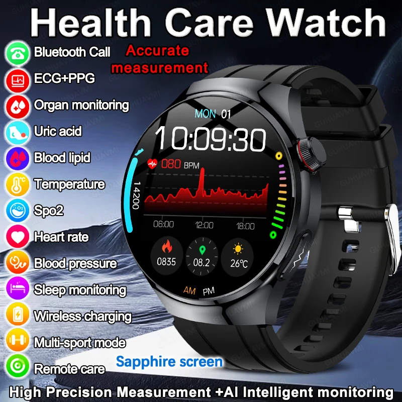 2025 New For XIAOMI AI Diagnosis Uric Acid Smart Watch Men ECG+PPG Blood Lipids Blood pressure HD BT Call Fitness Smart Watch