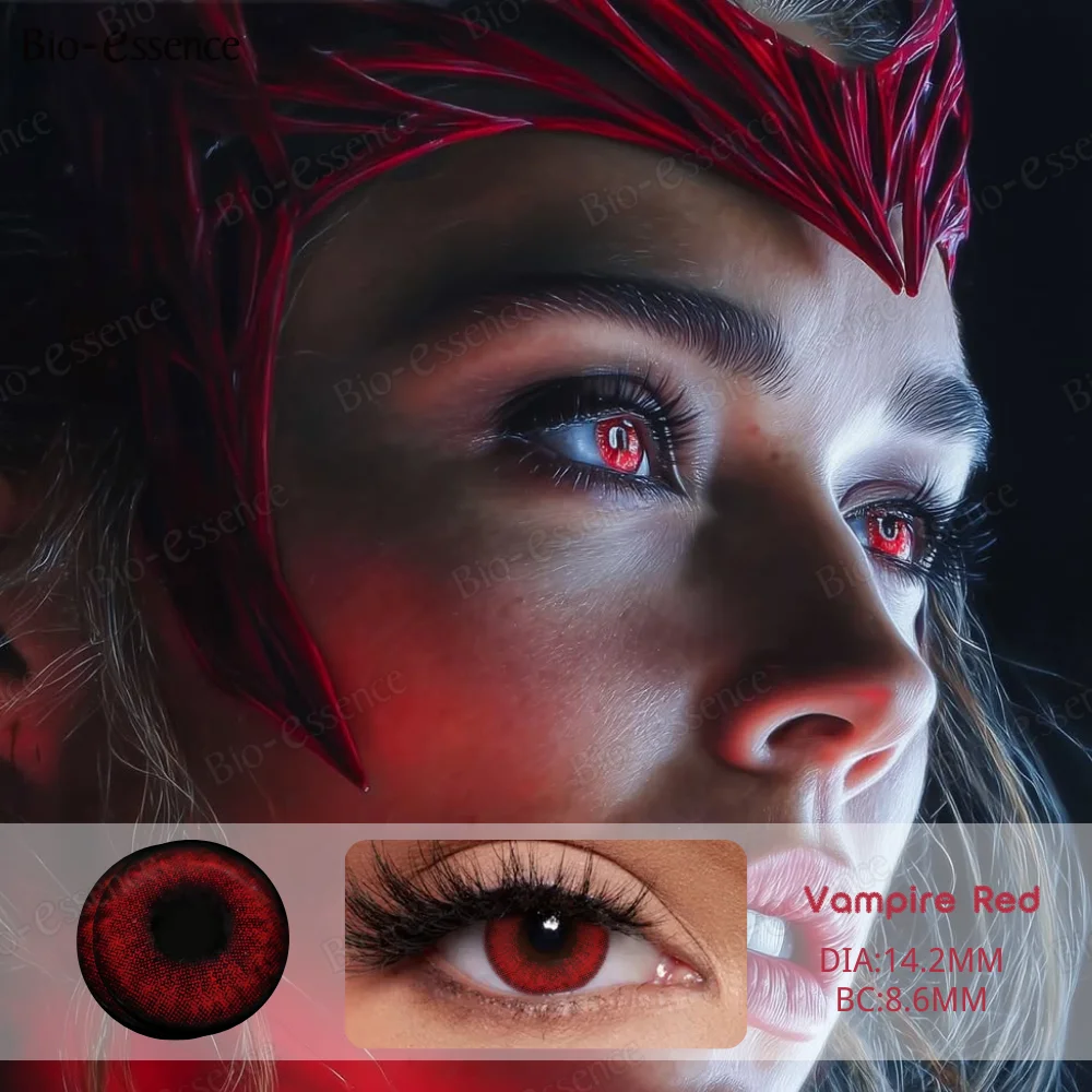 Bio-essence 1 par de lentes rojos lentes de contacto Cosplay para ojos lentes de contacto azules lentes de contacto de ojos rojos con lentes de Color bruja escarlata