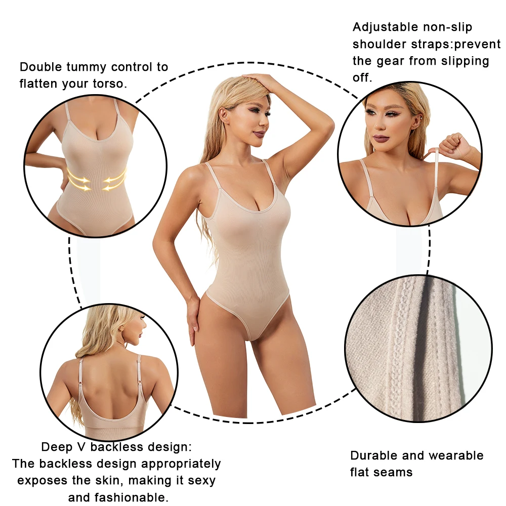 SEXYWG V Neck Shapewear Bodysuit Women Slimming Body Shaper Flat Belly Body Shaper Seamless Tummy Control Smooth Out Bodysuit