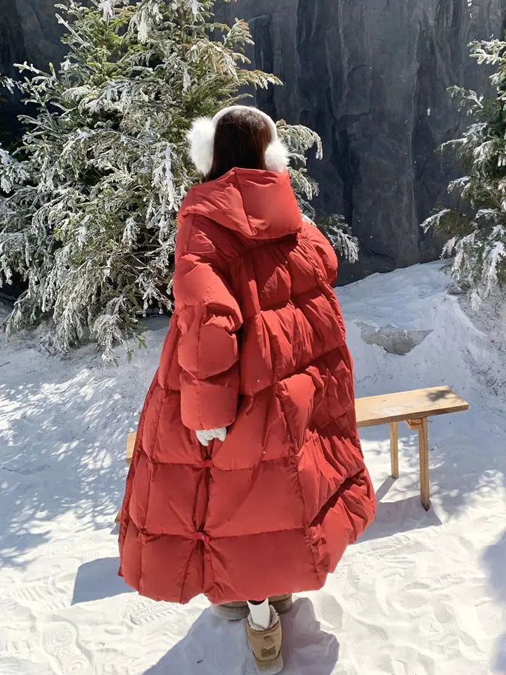冬用ユーロ新作レディースダウンジャケット通勤用フード付きスプライシングハイストリート暖かいダウンジャケット