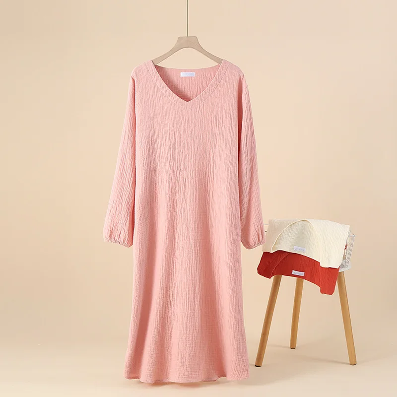 New Spring Autumn Women's New Chinese Dress 100% Cotton Yarn Weaving Jacquard Solid Sleeping Dress High Quality Home Dress 3