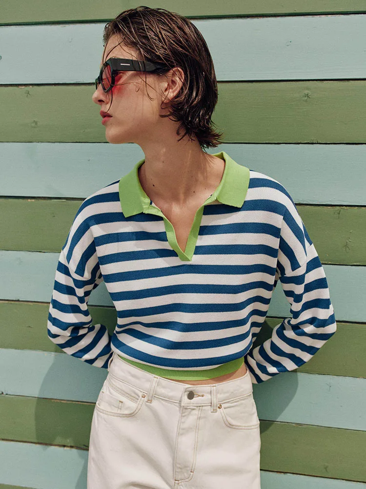 

Comfortable Striped Shirt Women's Fashionable Simple New Spring Clothing Long Sleeve Loose Fit Short Length Overhead