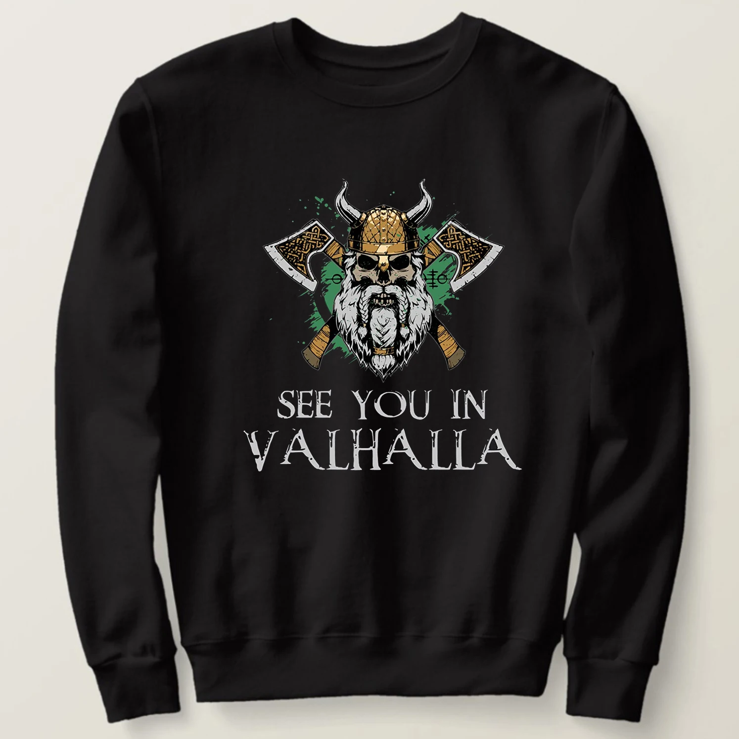 

See You In Valhalla - Nordic Viking'er Motto Warrior Skull Sweatshirts New 100% Cotton Casual Mens Pullover Hoodie Streetwear