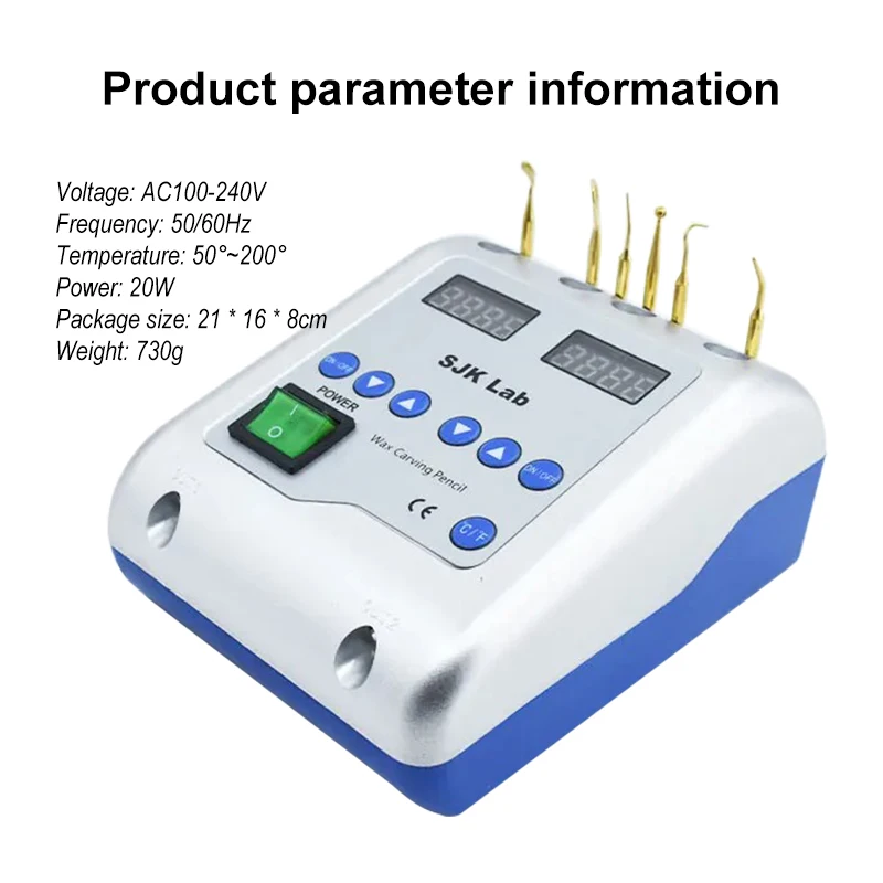 Dental SJK Electric Waxer Carving Knife Machine Double Wax Carving Pen and 6 Wax Tip Copper Waxer Knife for Dental Lab Equipment