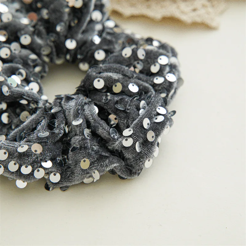 New Fashion Glitter Sequin Velvet Scrunchies Party Hair Accessories Solid Head Bands Elastic Hair Rope Hair Ties For Women Girls