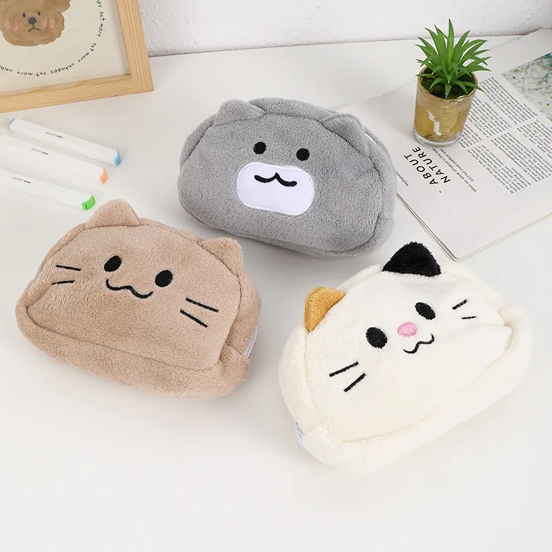 Cute Cat Creative Design Pencil Case for Kids Furry Cartoon Kitten Stationery Organizer Kawaii Pencil Pouch Student Supplies