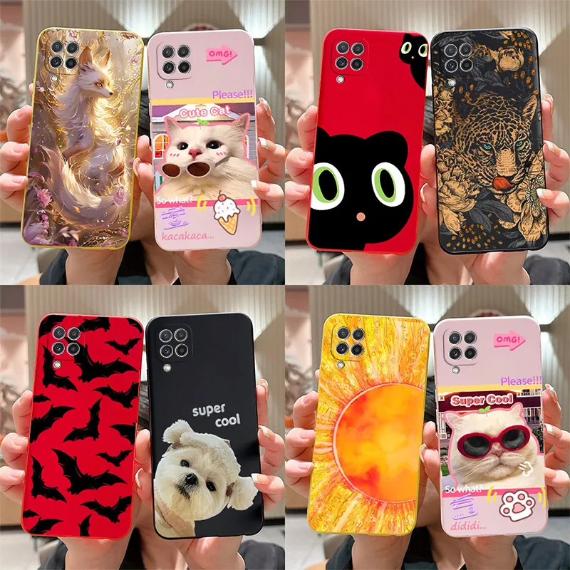 Per Samsung A22 A22S custodia Cute Cartoon Cat Fox Cover morbida in Silicone verniciato per Samsung Galaxy A22 A 22 4G 5G A 22S Fundas