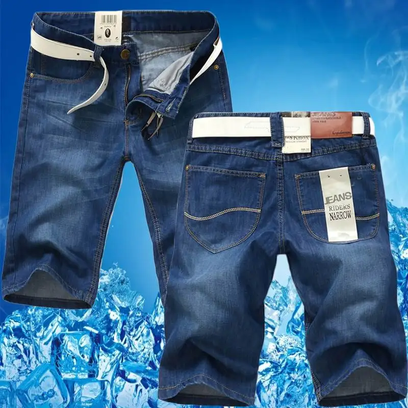 

Slim Fit Summer Thin Denim Shorts Business Casual Straight Leg Five-Quarter Length Youth Cotton Polyester Blend Straight Foot