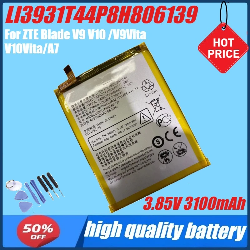 

3.85V 3100mAh LI3931T44P8H806139 Battery For ZTE Blade V9 V10 /V9Vita V10Vita/A7 Vita/A4/A5 2020/A7 2019 Batteries Bateria+Tools