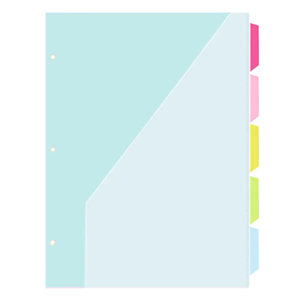 

5pcs Three Hole Folder With Pockets Plastic Index Pages For 3 Ring Binder Organizer Document Storage Office School Home Binder