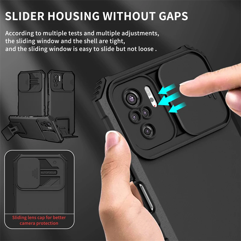 For Xiaomi Poco M5S Case Slide Camera Lens Armor Stand Phone Case For Poko Pocco Poxo Little M5S M 5S 5 S PocoM5S 4G Back Cover