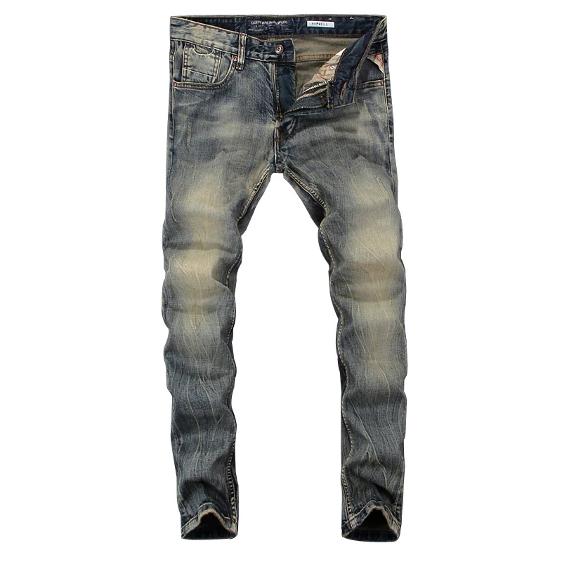 Fashion Trendy Men Jeans High Quality Retro Washed Blue Elastic Slim Fit Ripped Jeans Men Vintage Designer Denim Pants Hombre