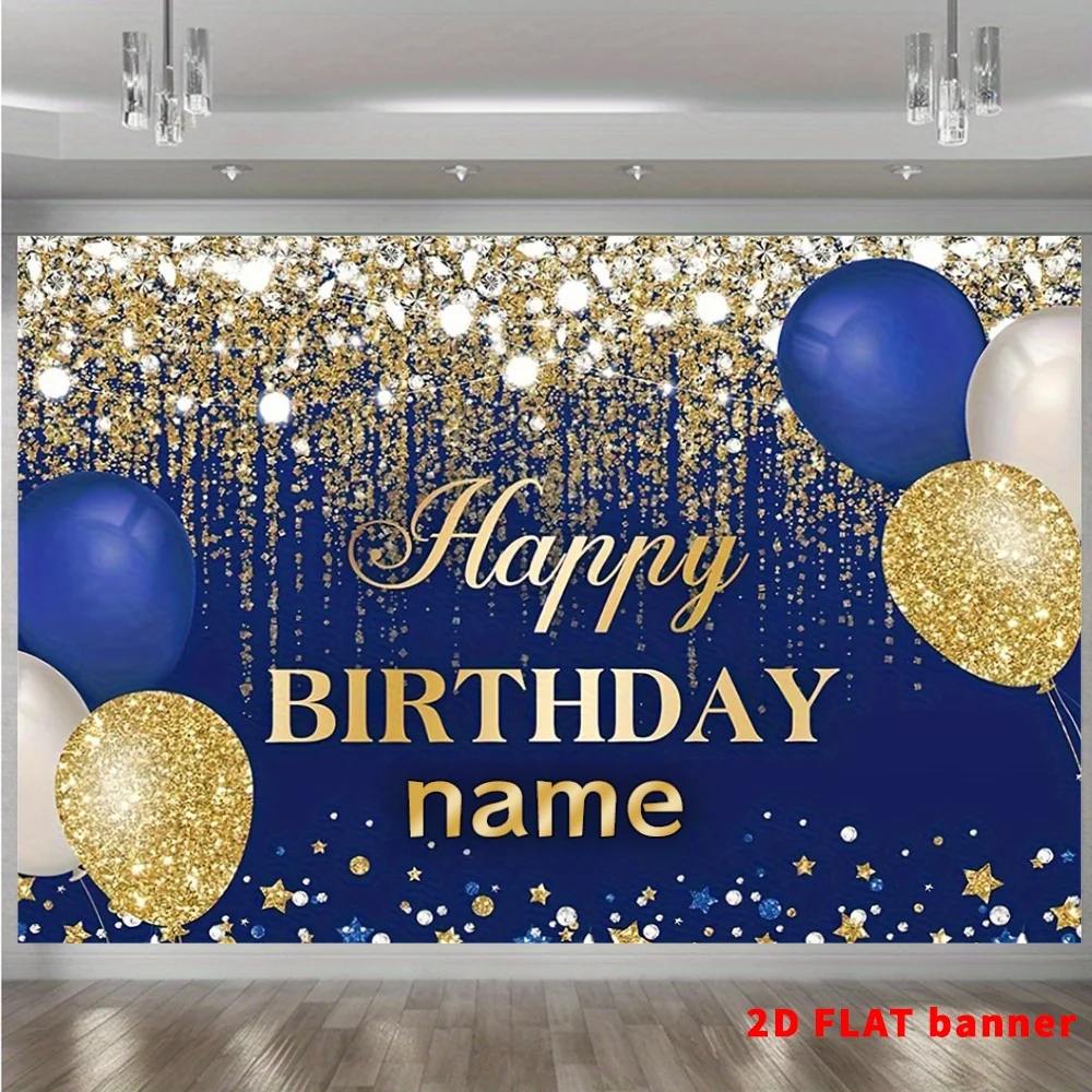 1 шт. темно-синий баннер с золотыми блестками и надписью Happy Birthday, индивидуальный дизайн, декор для вечеринки