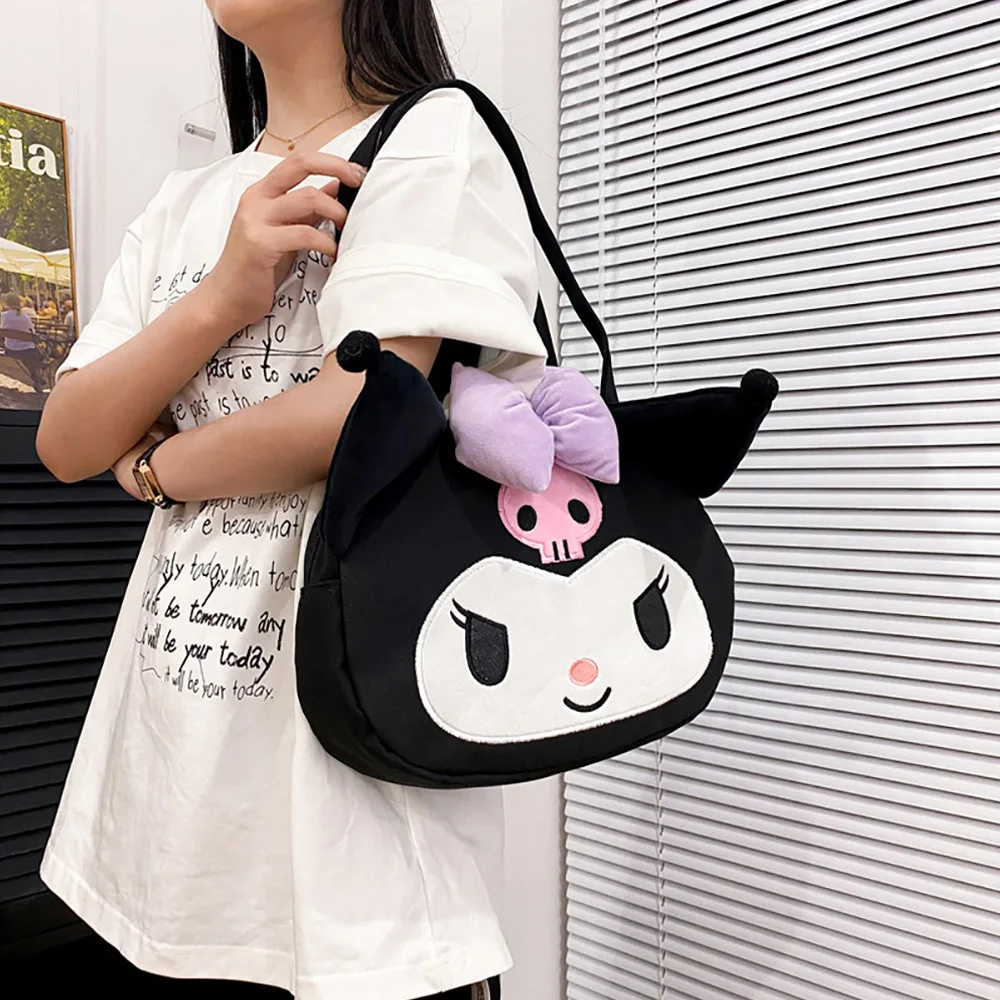 Kuromi Canvas Shoulder Bags Sanrio Anime Handbags Cute Cartoon Plush Bags Large Capacity Tote Female Casual All-Match Backpacks