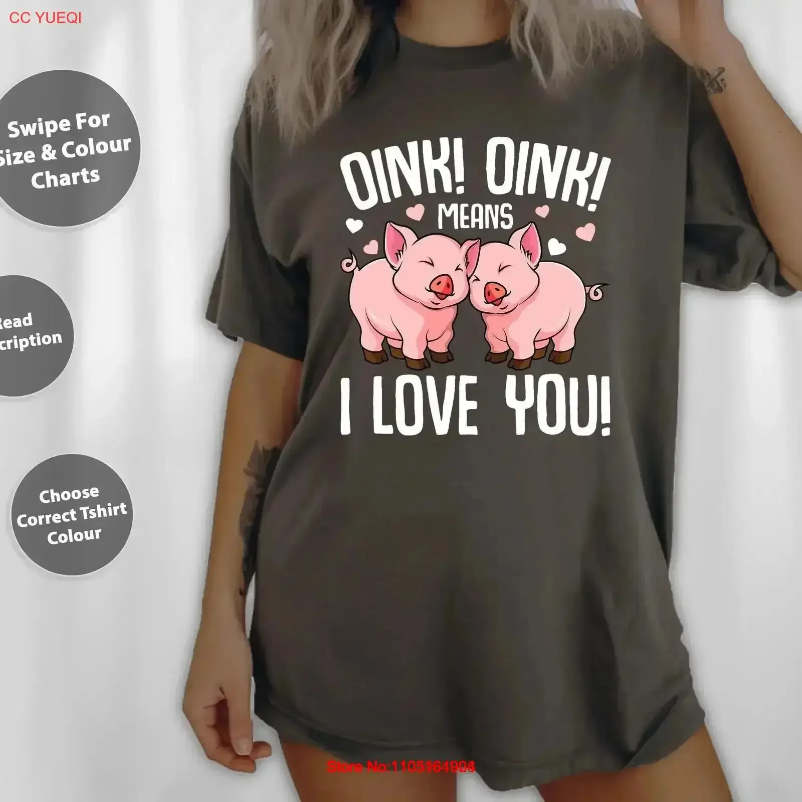 تي شيرت Pig Oink للسيدات والأطفال والبنات حقيبة حمل 145517 عتيقة مغسولة عصرية ناعمة قليلاً للارتداء اليومي ملابس الشارع #1