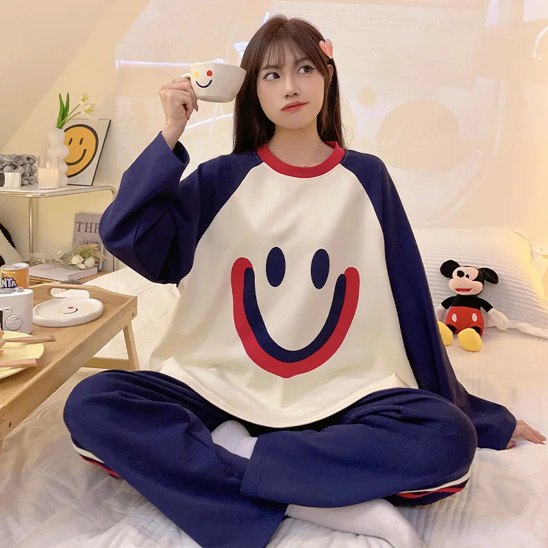 Sleepwear Women Autumn Winter Pajama Sets Cotton Pajamas Long Sleeve Trouser Kawaii Clothes Korean Loungewear Nightwear New