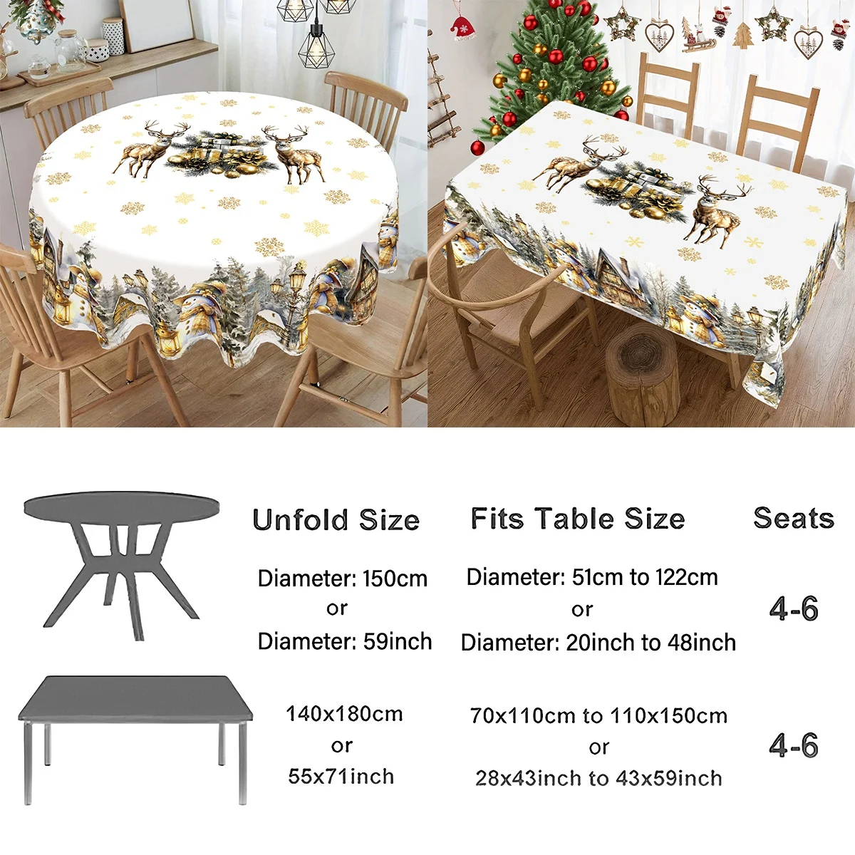 Merry Christmas White Golden Table Cloth Santa Claus Design Polyester Table Cover 2026 Xmas Party Decor 2027 Home Happy New Year