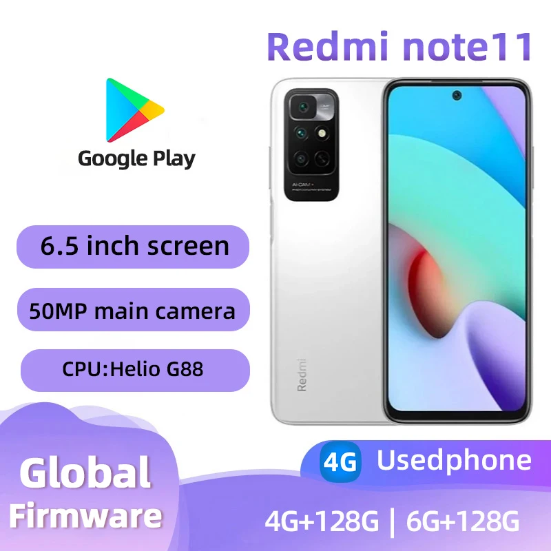 Redmi note11 4G Android 6.5inch RAM 4GB ROM 128GB MediaTek Helio G88 Battery capacity 5000mAh 50MP Camera original used phone